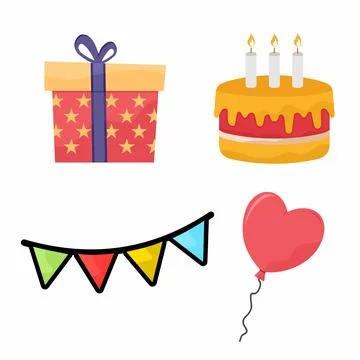 Birthday Party Celebration Elements Vector Set. Birthday Icon set vector Stockillustratie