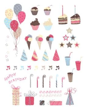 Birthday party design elements. Stock Illustration