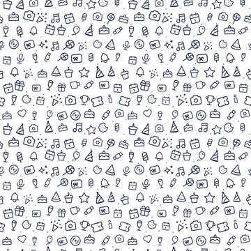Birthday party doodle seamless pattern, navy on white イラスト素材
