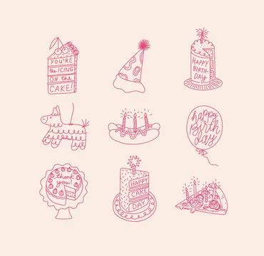 Birthday party elements beige Stock Illustration