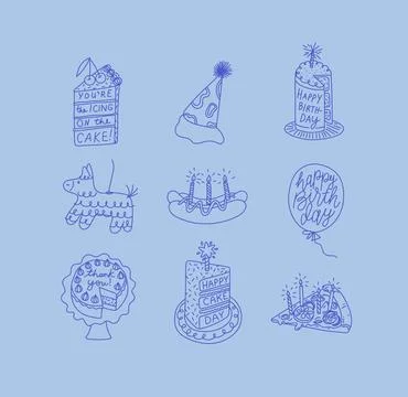 Birthday party elements blue Stock Illustration