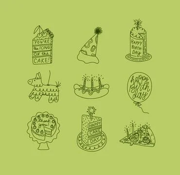 Birthday party elements green Stock Illustration