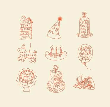 Birthday party elements orange Stock Illustration