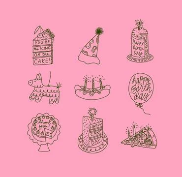 Birthday party elements pink Stock Illustration