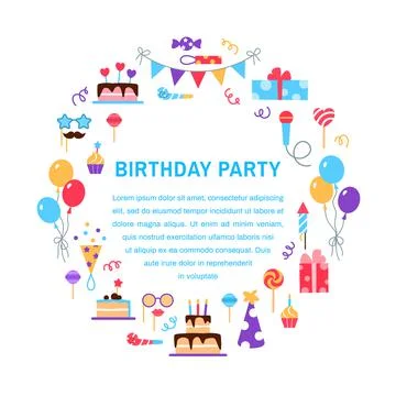 Birthday party flat circle frame with text space. Stock Illustration