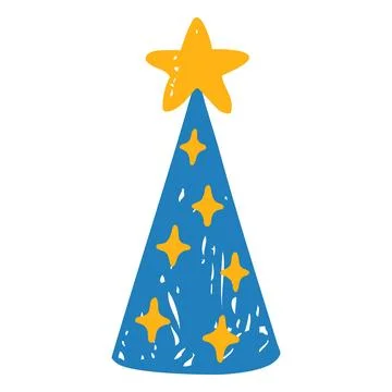 Birthday party hat vector crayon sketch, festive cone with stars, fun party Stock Illustration