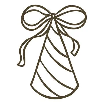 Birthday party hat vector doodle, festive fashion cone with stripes and ribbon Stock Illustration