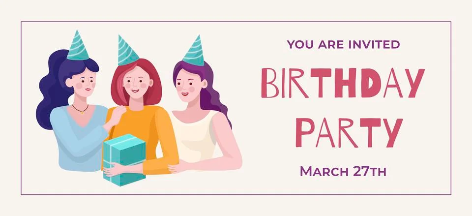 Birthday party invitation vector template. Happy birthday card flat concept. Stock Illustration