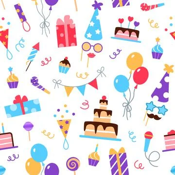 Birthday party seamless pattern design. Stock Illustration