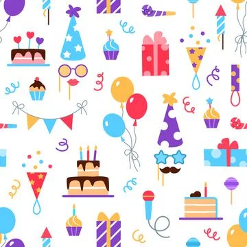 Birthday party seamless pattern design. Stock Illustration