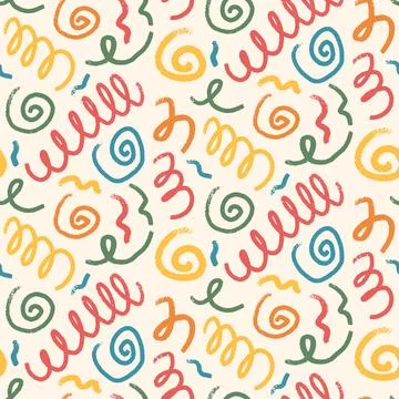 Birthday party seamless pattern template. Spirals and swoosh lines geometric イラスト素材