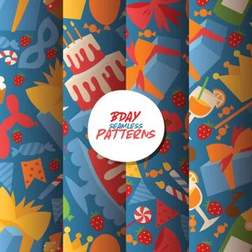 Birthday party vector seamless pattern anniversary cartoon kids happy birth cake Illustrazione stock
