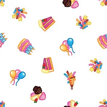 Birthday pattern background. Sweet cake with candles for celebration party, cake Stock Illustration