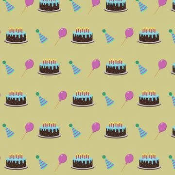 Birthday pattern of cakes, caps and balloons Stock Illustration