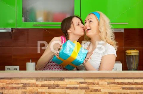Birthday present on kitchen Stock Photos