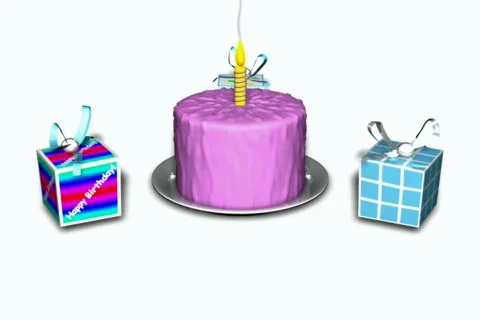 Birthday presents dancing around cake Loopable NTSC Video stock 273636