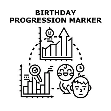 Birthday progression marker charting human development over time Stock Illustration