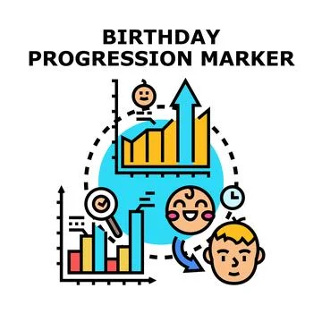 Birthday progression marker charting human development over time Stock Illustration