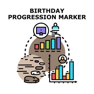 Birthday progression marker concept tracking life development Stock Illustration