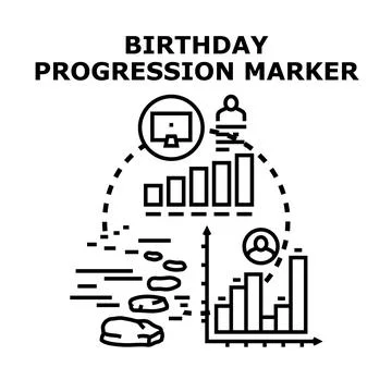 Birthday progression marker concept tracking life development Stock Illustration