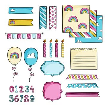 Birthday scrapbook set Stock Illustration