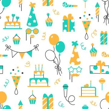 Birthday seamless flat line pattern design. Stock Illustration