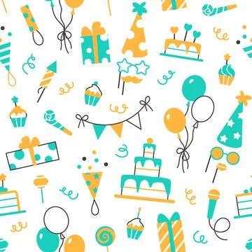 Birthday seamless flat line pattern design. Stock Illustration
