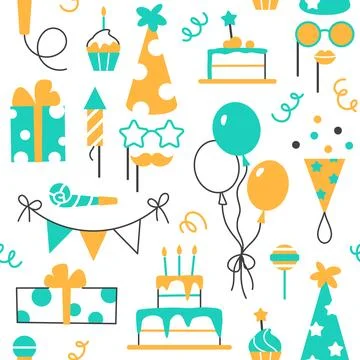 Birthday seamless flat line pattern design. Stock Illustration