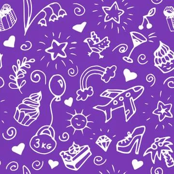 Birthday seamless handdrawn pattern, doodle. Stock Illustration
