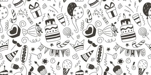 Birthday seamless pattern in doodle style Stock Illustration