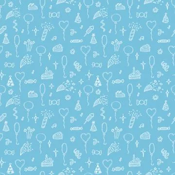 Birthday seamless pattern. Hand drawn party theme. Cute doodle background. .. Stock Illustration