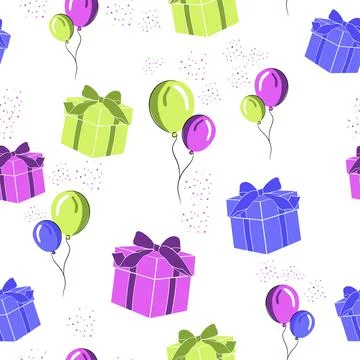 Birthday seamless pattern. Party packaging template. Wrapping paper. Stock Illustration