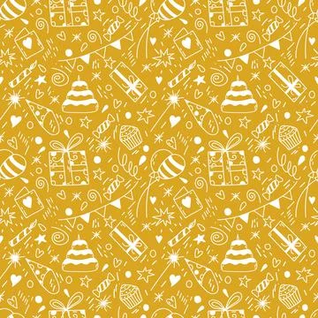 Birthday seamless pattern in vector. Hand drawn doodle background Stock Illustration