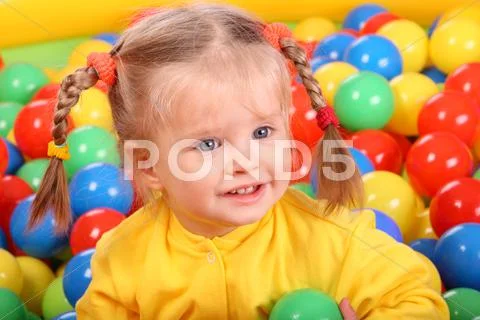 Birthday of smiling child. Group of color ball backgrounds. Stock Photos