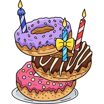 Birthday Stack of Donuts with Candle Clipart Stock Illustration