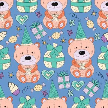 Birthday vector seamless pattern. Cute greeting illustration. Stock Illustration
