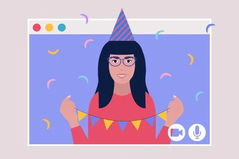 Birthday video call Stock Illustration