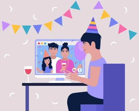 Birthday video call Stock Illustration