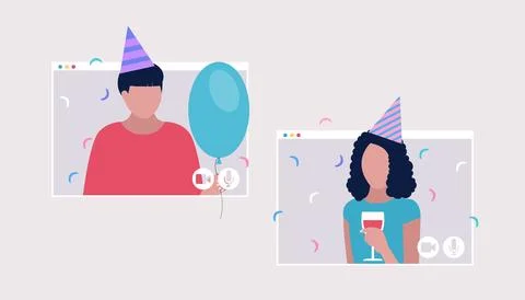 Birthday video call Stock Illustration