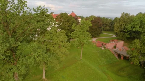 Biržai Castle, Lithuania Aerial View of Historic Estate and Park Stock Footage 321758020