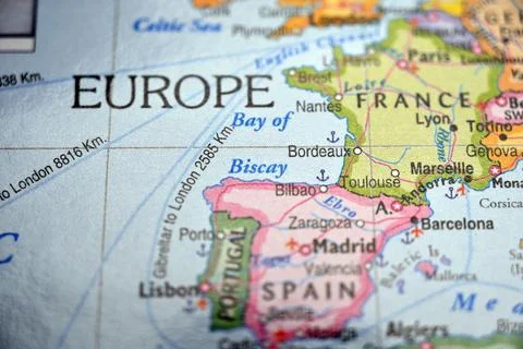 Biscay Highlighted on World Map with Soft Defocus Blur Background Minimal G.. Stock Photos