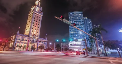 Biscayne boulevard at night time-lapse, Miami 스톡 동영상 46449942