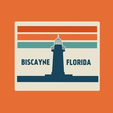 Biscayne National Park Lighthouse with Retro Line Stock Illustration