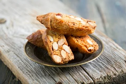Biscotti with almonds. Stock Photos