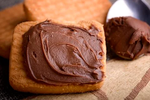 Biscuit and chocolate cream Stock Photos
