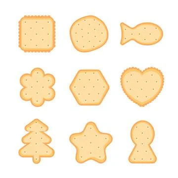 Biscuit cookie snacks. Cracker chips set. Breakfast dessert pastry. Stock-Illustration