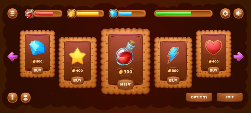 Biscuit cracker cookie game shop window interface Stock Illustration