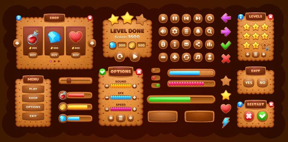 Biscuit cracker cookie game UI interface menu Stock Illustration