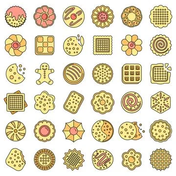 Biscuit icons set vector color Stock Illustration
