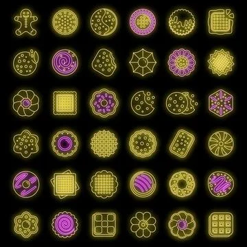Biscuit icons set vector neon Stock Illustration